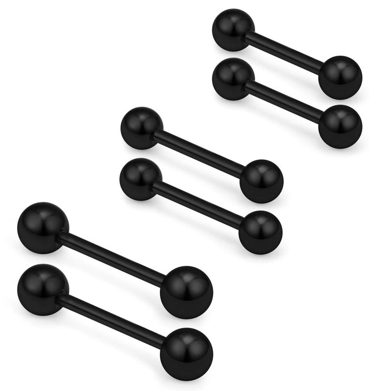 Ftovosyo Nipple Shield Barbell 12G 3 Pairs Stainless Steel Externally Threaded Tongue Ring Bar Body Piercing Jewelry 12mm 14mm 16mm Black - Image 3
